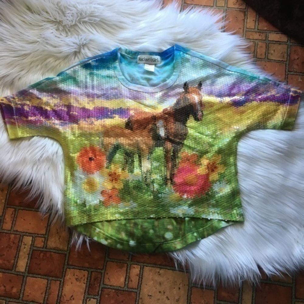 Girls batwing Sequin Horses top‎